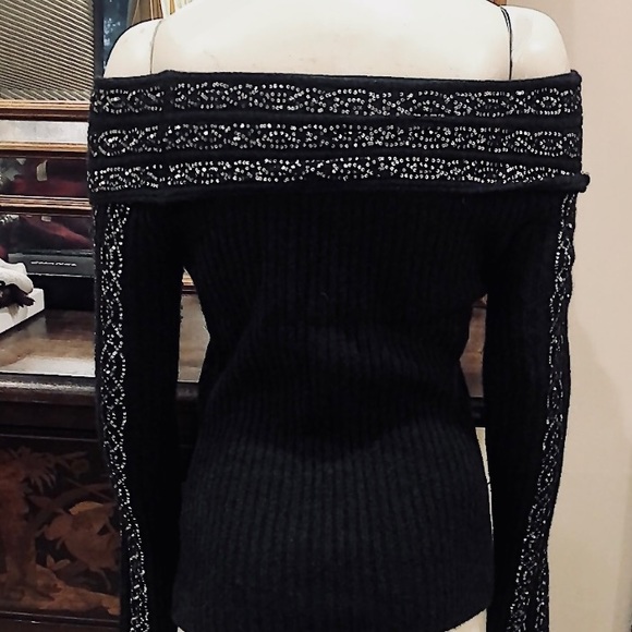 NWOT Laundry by Shelli Segal Sequin Accent Ribbed Sweater 💯 Cashmere - Picture 2 of 5